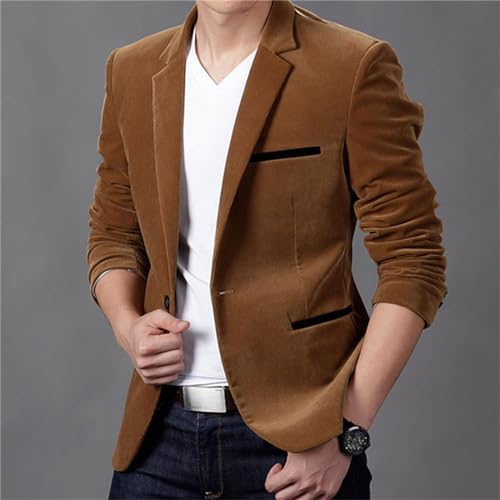 Men's Casual Corduroy Blazer Jacket Slim Fit One Button Work Wear Sport Coat2