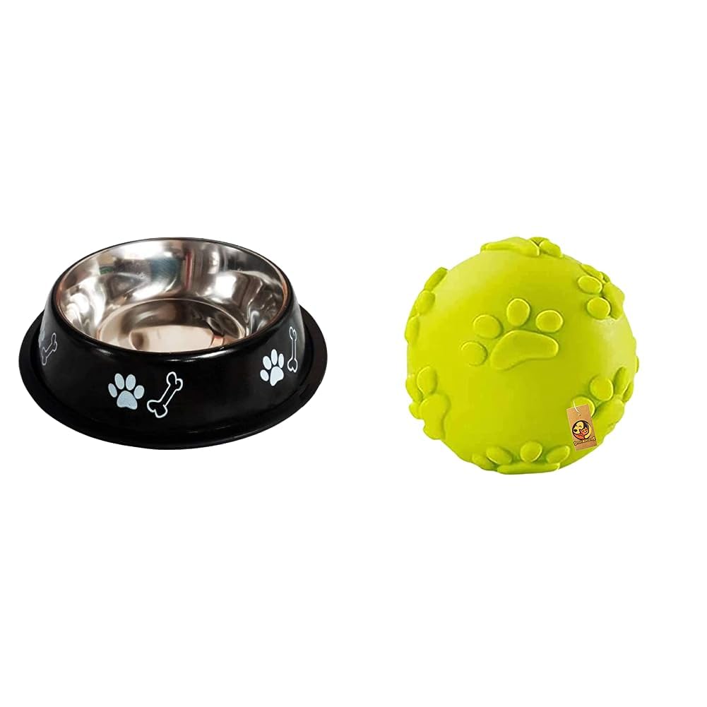 Foodie Puppies Stainless Steel Paw Bone Printed Bowl- 700ml, (Night Black)& Natural Latex Rubber Squeaky Ball Dog Toy - (Claw Ball) (Claw) (B0CDDHX3Z8) Amazon Price History, Amazon Price Tracker