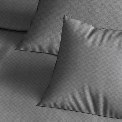 Image of Trance Home Linen 300TC 100% Cotton Jacquard Checks Pillow Covers | Set of 2 Pillow Cases |Standard Size (20 x 30 inch, Dark Grey)