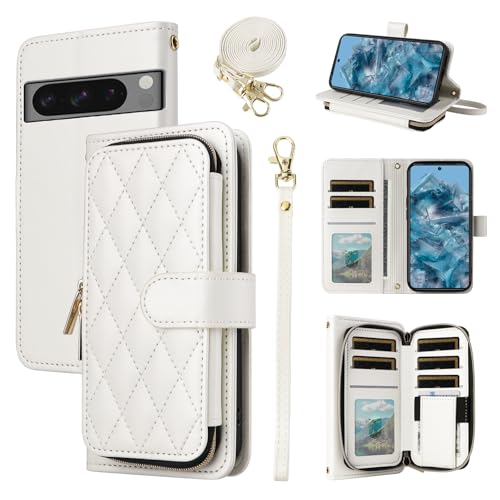 Housse Pixel 8 Pro avec support vidéo et bandoulière amovible en cuir synthétique de luxe