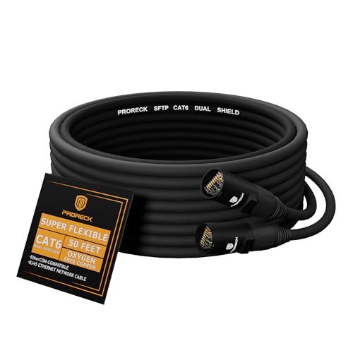 Image of PRORECK SFTP CAT6 Dual Shielded Ethernet Cable with EtherCON RJ45 Connectors,50ft, High-Speed, Ideal for Pro Sound Systems, Studio, and Live Performances (PR-C6B-50)