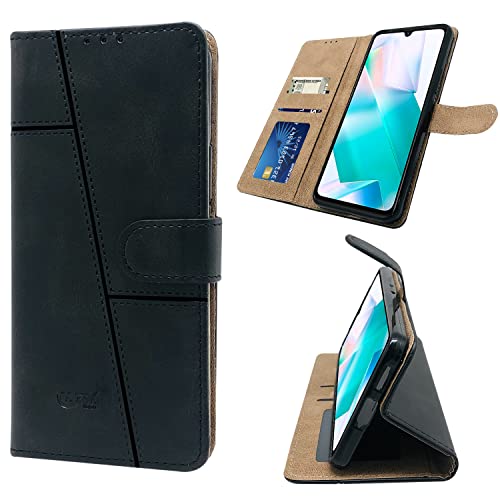 Image of Jkobi Flip Cover Case for Vivo iQOO Z6 Pro (Stitched Leather Finish | Magnetic Closure | Inner TPU | Foldable Stand | Wallet Card Slots | Black)