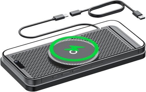 Wireless Car Charger Pad 7 15 20W Max Fast Wireless Charger, Non-Slip Wireless Charging Pad QI 2 Car Charger, Ultra Slim for smart Phone accessories Mat 1 meter for USB 2.0 Type C (USB2.0)