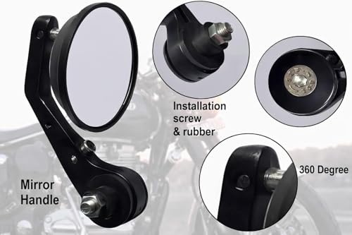 Image of GT Round Bar End Mirror Set for Classic, Bullet, Hunter, Meteor 350 Motorcycles,Continental GT 650 /Bullet 350 /500 All Model RE Bike Small Stylish Rear Handle Design