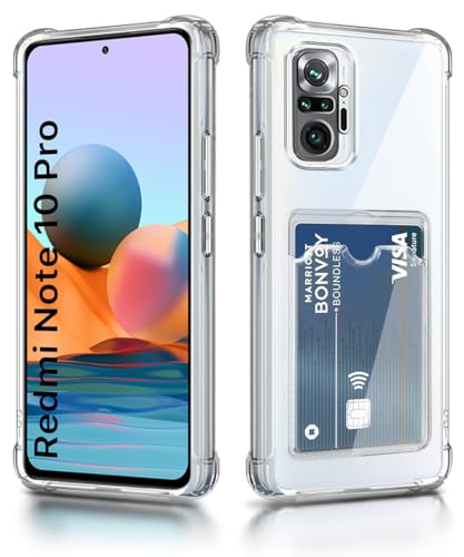 Image of WOW IMAGINE Transparent Back Cover Case for Xiaomi Redmi Note 10 Pro | Flexible Built-in Slim Card Pockets Wallet | 360 Camera Protection TPU | Soft Silicone Mobile Cover - Transparent