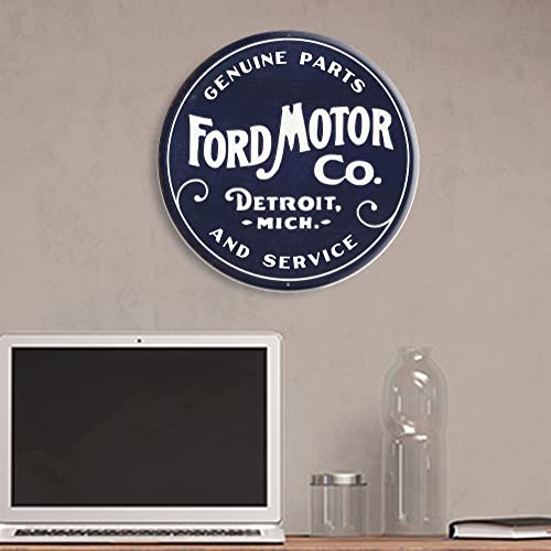 Image of Ford Motor Co. Round Embossed Metal Sign - Classic Ford Wall Art for Garage, Man Cave, or Shop