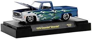 M2 1979 Chevy Silverado Pickup Truck Blue with White Flames Limited Edition to 6600 Pieces Worldwide 1/64 Diecast Model Car Machines 31500-MJS42
