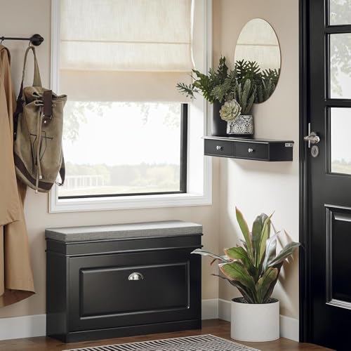 Image of Sabri SHOPEE Wooden Wall Cabinet with Drawers for Storage Floating Wall Shelf with Hidden Storage for Home Kitchen Office and Living Room (Black, • 64W x 15D x 10H cm (2 Drawers))