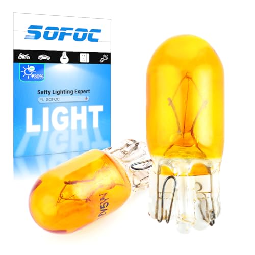 Image of SOFOC T10 12V 5W Halogen Wedge Bulb Yellow Car Dashboard Indicator Light Center Console Button Light Ambient & Side Marker Bulb Plug and Play 2Pcs