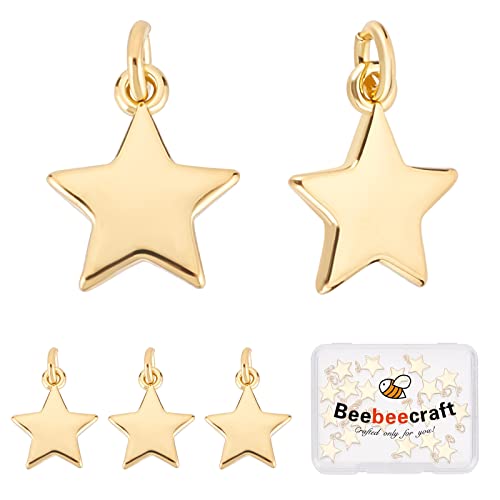 Beebeecraft 1 Box 20Pcs Gold Star Charms 18K Gold Plated Small Pe...