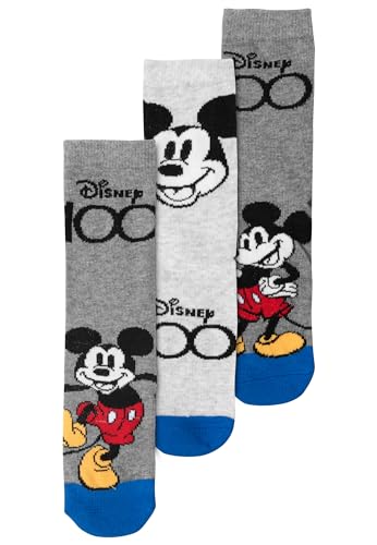 Disney Mickey Mouse Socken für Jungen - Kinder Sneaker Kindersocken Söckchen Grau (3er Pack) (DE/NL/SE/PL, Numerisch, 23, 26, Regular, Grau)