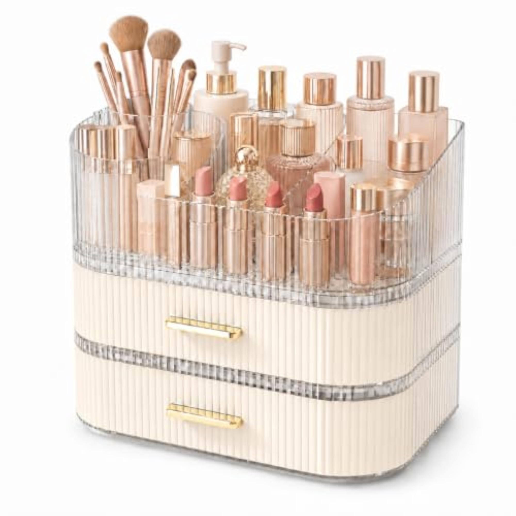 Stackable Makeup Organizer with Rotating Brush Holder