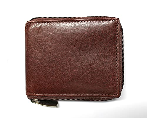 Leather Zip Around Wallet RFID Blocking (Brown)2