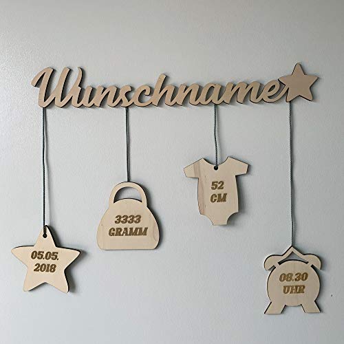 Cadeau baby geboorte doop wensnaam naam geboortedatum bord ca. 40 x 10 cm XXL - Image 3