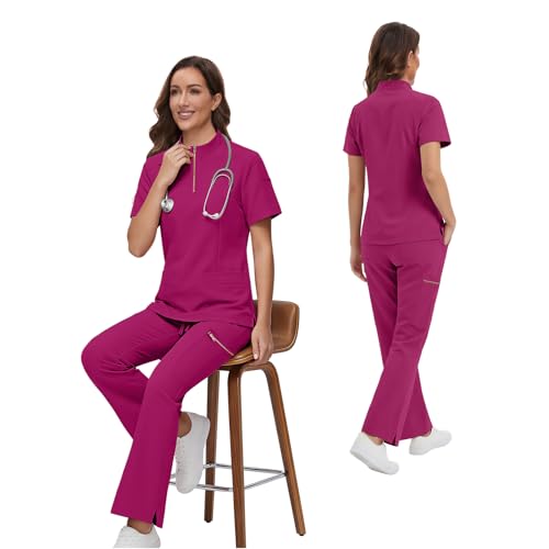 Gargey Scrubs for Women - Zip Front Top & Flare Pant Stretch Nursing Women’s Scrubs Set Medical Uniform - image 6