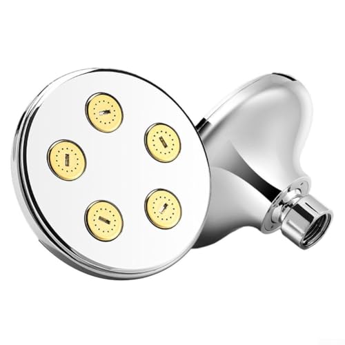 Zoegneer Cabezal de ducha redondo, potente ducha de baño ajustable fija, cabezal de ducha con salida de agua superior (plata)