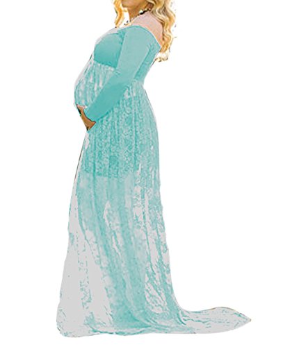 Robe de maternité longue en dentelle bleue pour shooting photo