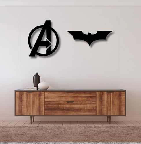 Image of TWIGGY Superhero 6mm MDF Wooden Wall Decor Set for Home, Office, or Gaming Room, Gift, Anime (pack of 2 | The Avengers, The Dark Knight)