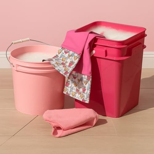 Image of House Naturals 4 Gallon Square Food Grade Bucket Pail with Plastic Handles and Lid (Pack of 3) Made in USA containers (Magenta - White lids)