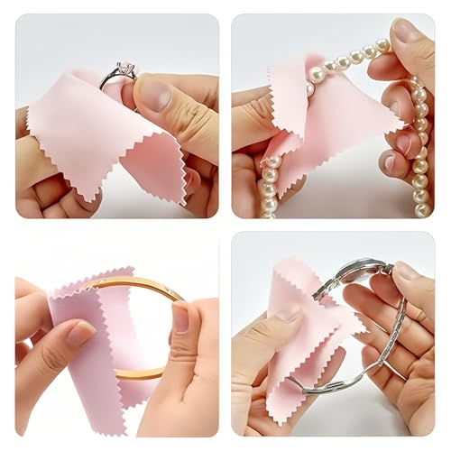 SNBUHA 50 Piezas Paño de Limpieza de Joyas, Paños para Pulir Joyas Reutilizables, Protección Antioxidante para Limpiar Perla Pura Oro Platino y Plata (Rosado) - imagen 6