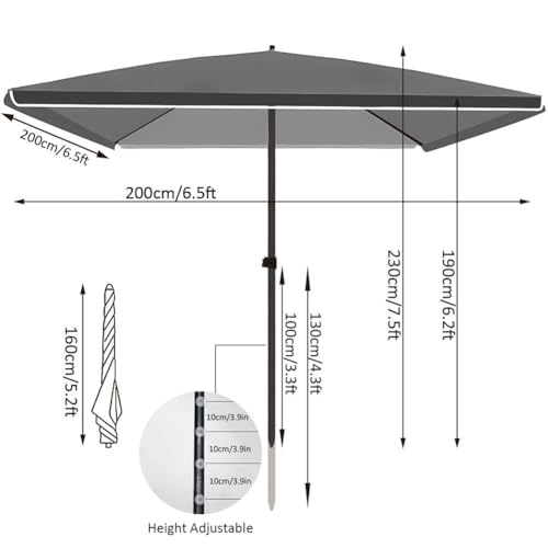 Sombrilla rectangular para balcón, terraza y jardín con altura ajustable y botón UPF50+ 5