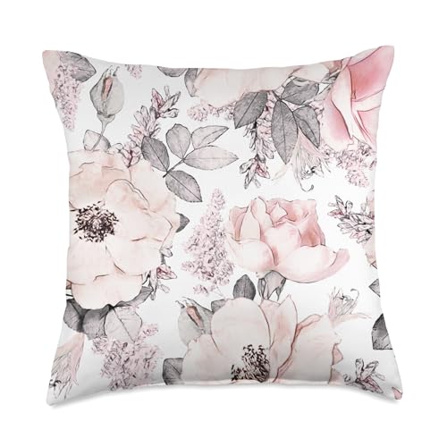 Blush and Gray Floral Arrangement Throw Pillow