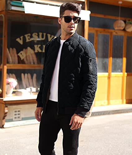 Mens Bomber Jackets Diamond Quilted Fall Winter Rib Varsity Lightweight Coat3