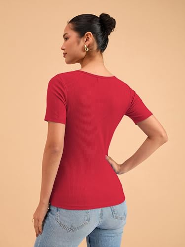 Image of barcino Beige Ribbed V-Neck Short Sleeves Top