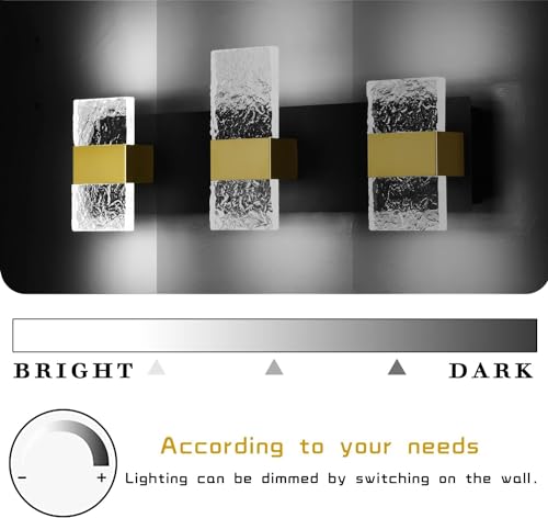 Image of Bathroom Lighting Fixtures Over Mirror, 3 Lights Led Vanity Light 24.4Inch 18W Vanity Light Fixtures Dimmable Bathroom Light Black Modern Vanity Lights, Cool White 6000K