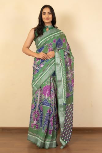 Image of MIRCHI FASHION Saree for Woman Cotton Blend Printed | Traditional Ethnic Sari for Ceremonial Use and Farewell with Blouse Piece