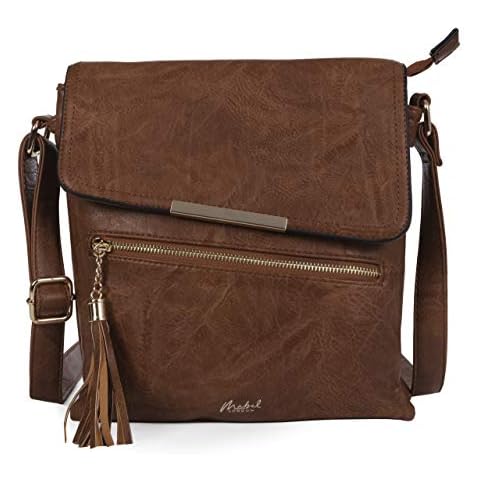 Mabel Women’s Cross Body Handbags - Trendy Messenger Long Shoulder Strap Bags - With a Protective Storage Bag (Design 6 - Deep Tan) Cover