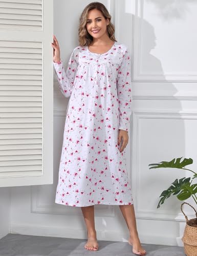 Image of IZZY + TOBY Nightgowns for Women Long Sleeve Soft Cotton Long Warm Nightdress Kintted Night Gown