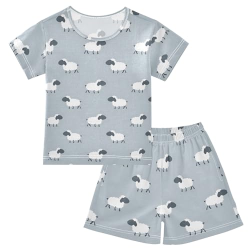 ALAZA Sheep Gray Pajamas Short Sleeve 2 Piece Sleepwear Top and Bottom Pajama Set Unisex