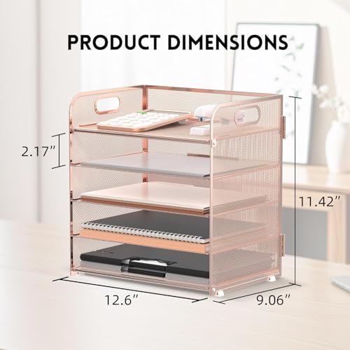 image for Supeasy 5 Trays Paper Organizer Letter Tray with Handle-Mesh Desk File