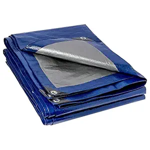 VG TARP 100% Waterproof HIGH Performance Tarpaulin 9FTX12FT(2.5 MTR X 4MTR Long) Blue/Silver 160 GSM with ALMUNIUM Eyelets ON Every 3FT for Multipurpose