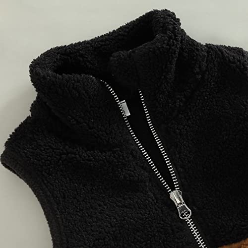 Toddler Baby Boy Girl Fleece Vest Coat Sleeveless Zipper Sherpa Waistcoat Fall Winter Warm Outerwear With Pockets (Black Brown , 18-24 Months ) #TOP5
