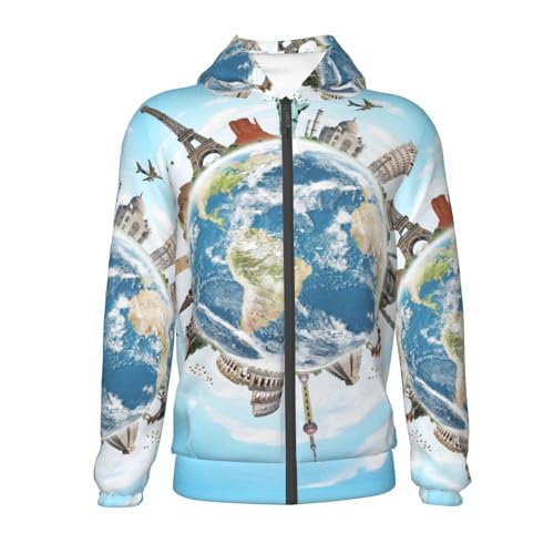 World Travel Kid Hoodies Boys Zip Up Sweatshirts Girls Pullover with Pocket2