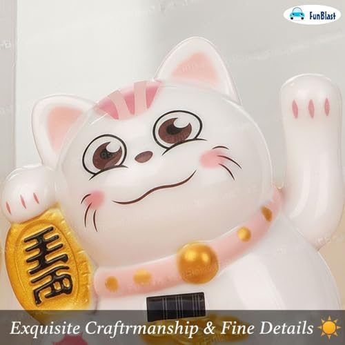 Image of FunBlast Maneki Neko Lucky Cat, Waving Arm Solar Powered Good Luck Wealth Welcoming Display Car Decor Paw Up with Arm, Decor Item for Home, Office and Car (Pink)