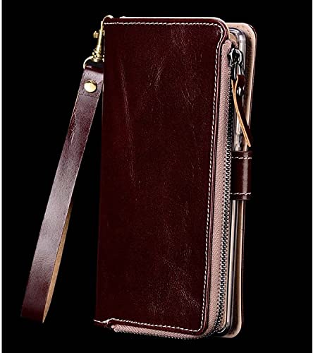 Étui portefeuille à rabat iPhone 12 avec fermeture éclair marron pour ranger vos cartes au quotidien