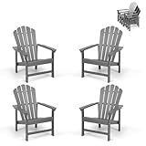 Mguio Stackable Adirondack Chairs Set of 4, Space Saving HDPE All-Weather Fire Pit Chair with Cover for Outdoor Lawn Porch Deck