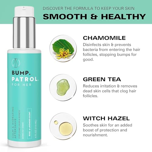 Bump Patrol For Her - Calm & Hydrating Aftershave for Women - Razor Bumps, Razor Burn, and Ingrown Hair Treatment for Bikini Area, Underarms, and Legs - Rose & Lavender Scent - (4 Fl Oz)