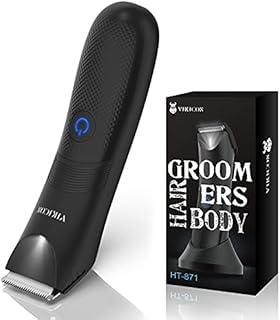 Electric Body Trimmer and Shaver for Men, VIKICON Body Groomer for Groin&Ball w/Light, Pubic Hair Trimmer Replaceable Ceramic Blade IPX7 Waterproof Wet/Dry, Lightweight Male Razor USB Type-C Charging