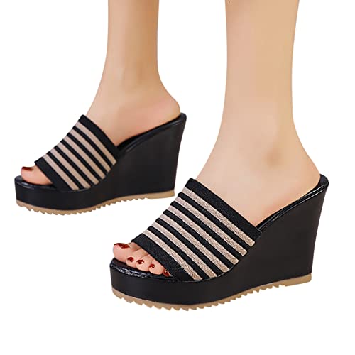 Sandales compensées style décontracté pour les promenades d'été en noir - 3