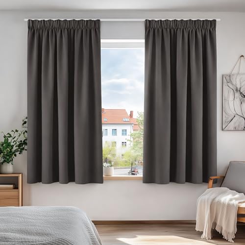 Deconovo Gardinen mit Kräuselband Blickdicht Vorhänge Kälteisolierend Thermovorhang für Balkontür Schlafzimmer 2 Stück