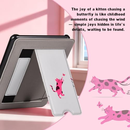 Image of CoBak Lightweight Stand Cute Case for 7 inch Kindle Paperwhite 12th Gen 2024 and Kindle Colorsoft with Right Hand Strap - Compatible with iPhone MagSafe, for Samsung /Anker Wireless Charging Pads