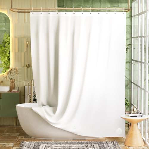 Image of Bathway Shower Curtain Liner, White Shower Curtain Liner 72x78 Lightweight PEVA Waterproof Shower Curtain Liner Plastic with 3 Magnets and 12 Rustproof Metal Grommets, Long Shower Liner for Bathroom
