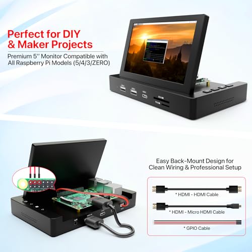 Image of ROADOM 10.1'' Raspberry Pi Screen & 5'' Monitor w /HUB