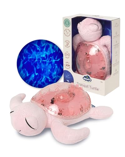 Cloud b Veilleuse tortue musicale rose | 1 projecteur d’océan + 2 bruits blancs + 2 sons apaisants | Capteur de pleurs | Tranquil...