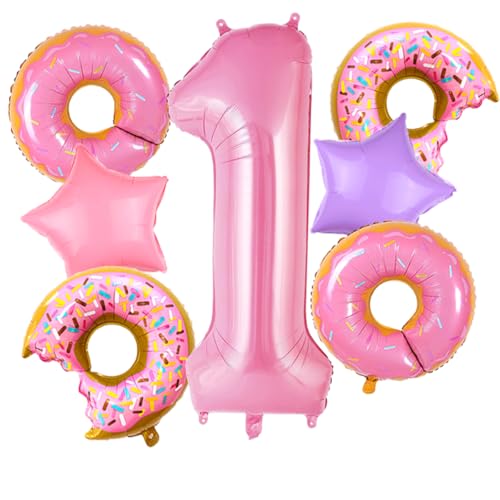 Donut Balloons Pink Number 1 Balloons Donut Foil Balloon for Sweet One Birthday Party Decorations