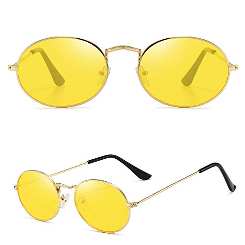 Dollger Oval Sunglasses For Women Vintage Metal Frame Glasses Anti Reflective Retro Eyeglasses Unisex Yellow #TOP5